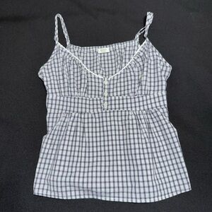 John Galt top Blue and White plaid empire waist spaghetti strap tie back small